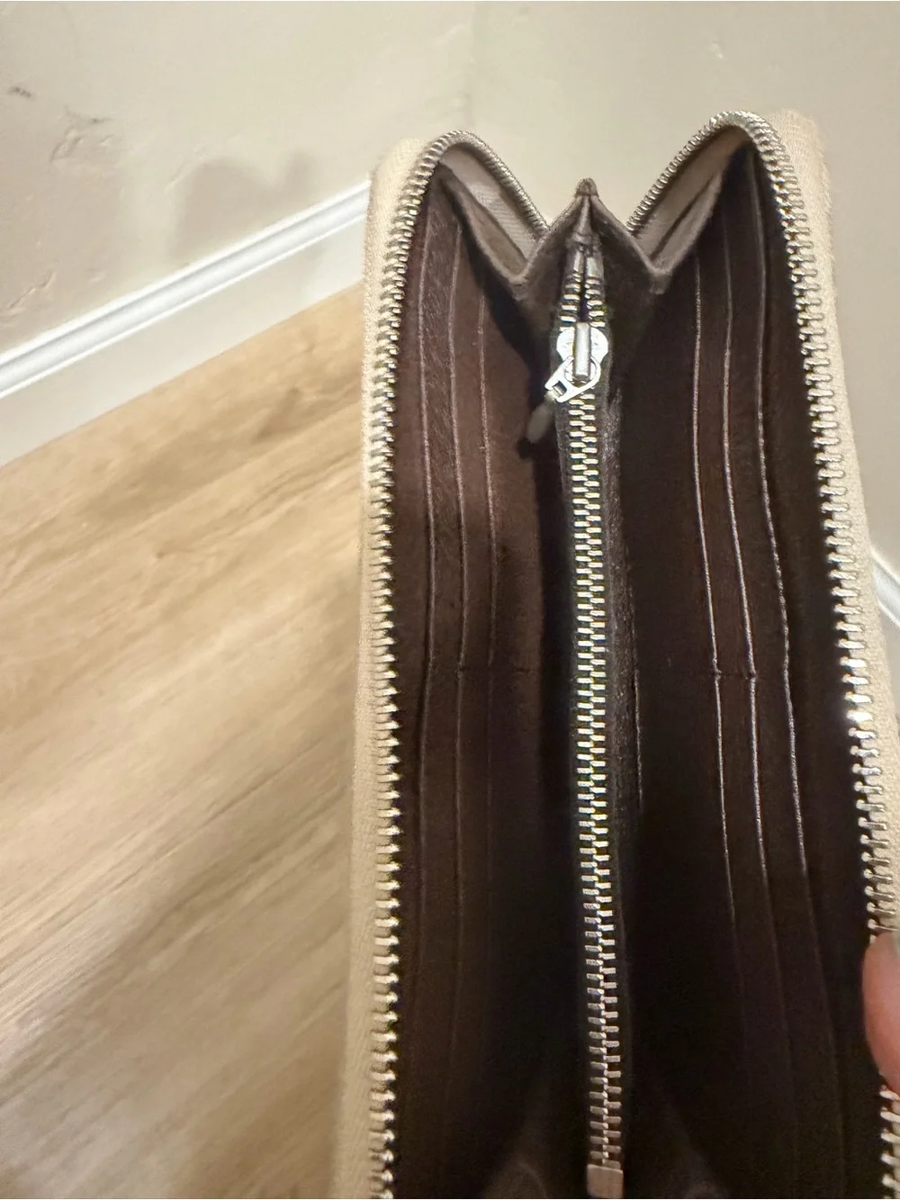 Bulgari Cream Monogram Zip Wallet